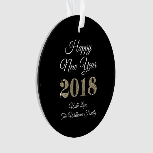 Happy New Year 2018 Schwarz-weiß Gold Elegant Ornament (Vorderseite)