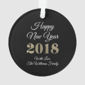Happy New Year 2018 Schwarz-weiß Gold Elegant Ornament (Rückseite)