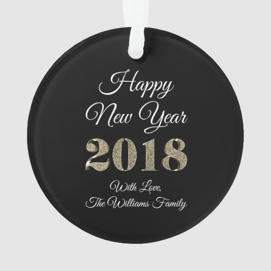 Happy New Year 2018 Schwarz-weiß Gold Elegant Ornament (Rückseite)