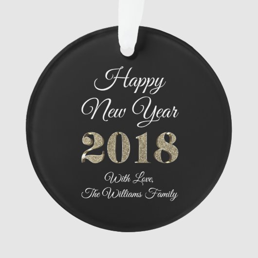 Happy New Year 2018 Schwarz-weiß Gold Elegant Ornament (Vorderseite)