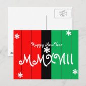 Happy New Year 2018 Striped Kwanzaa Colors Feiertagspostkarte (Vorne/Hinten)