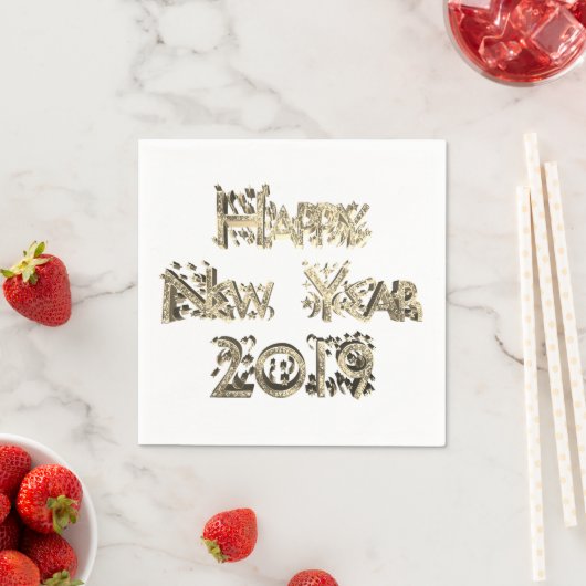 Happy New Year 2019 Elegant Imitats Gold Typografi Serviette (Beispiel)