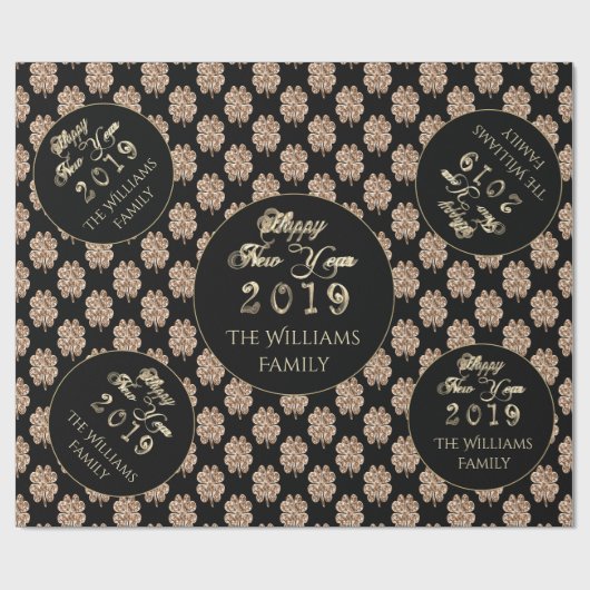 Happy New Year 2019 Elegante Black and Gold Clover Geschenkpapier (Flach)