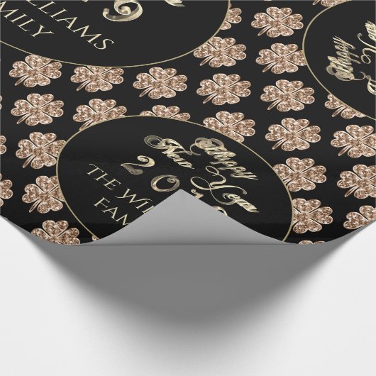 Happy New Year 2019 Elegante Black and Gold Clover Geschenkpapier (Ecke)