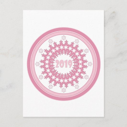 Happy New Year 2019 runde blaue Schneeflocke Winte Hinweiskarte (Rückseite)