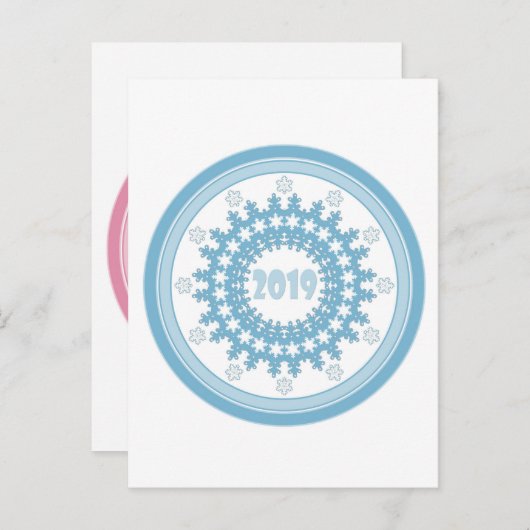 Happy New Year 2019 runde blaue Schneeflocke Winte Hinweiskarte (Vorne/Hinten)