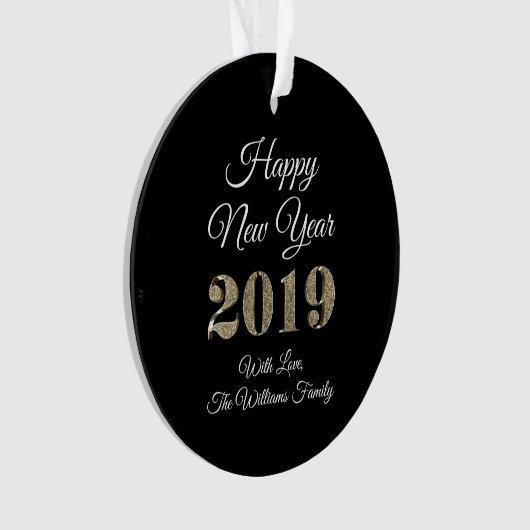 Happy New Year 2019 Schwarz-weiß Gold Elegant Ornament (Vorderseite)
