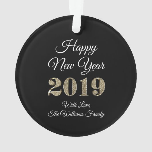 Happy New Year 2019 Schwarz-weiß Gold Elegant Ornament (Rückseite)