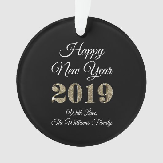 Happy New Year 2019 Schwarz-weiß Gold Elegant Ornament (Vorderseite)