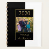 Happy New Year 2020 Black and White Gold Elegant Planer (Vorderseite)
