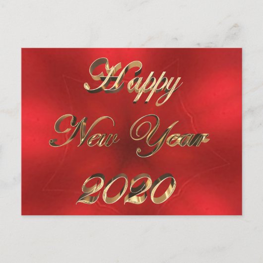 Happy New Year 2020 Script Red and Gold Chic Postkarte (Vorderseite)