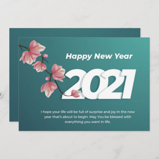 Happy New Year 2021 Celebrate Wish Card Dankeskarte (Vorne/Hinten)