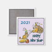 Happy New Year 2021 Chipmunks Cartoon Magnet (Vorderseite/Rückseite)