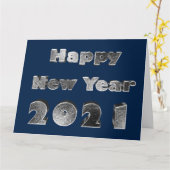 Happy New Year 2021 Elegant Chic Silver Blue Karte (Gelbe Blume)