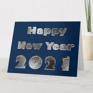 Happy New Year 2021 Elegant Chic Silver Blue Karte