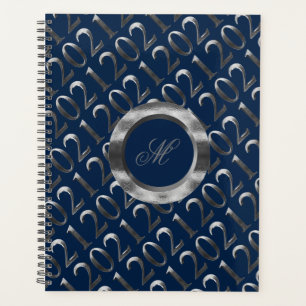 Happy New Year 2021 Navy Blue Silver Gray Elegant Planer