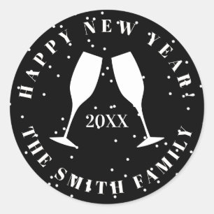 Happy New Year 2021 zwei Champagner-Glass-Juers Runder Aufkleber