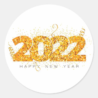 Happy New Year 2022 Design mit Glittered Number Runder Aufkleber