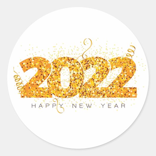 Happy New Year 2022 Design mit Glittered Number Runder Aufkleber (Vorderseite)