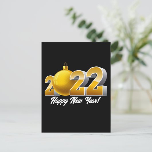 Happy New Year 2022 Design mit Gold Glass Ball Postkarte (Stehend Vorderseite)
