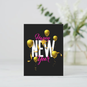 Happy New Year 2022 Design mit Gold Party Ballon Postkarte