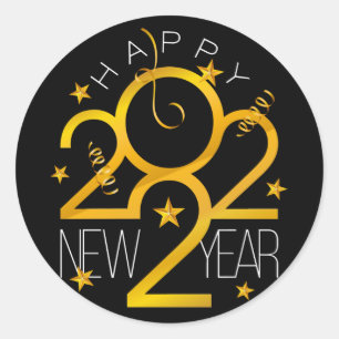 Happy New Year 2022 Design mit Goldnummer Runder Aufkleber