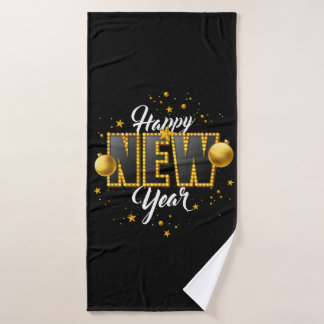Happy New Year 2022 Design mit Light Bulb Letter Badehandtuch