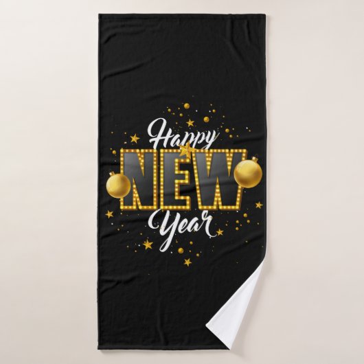 Happy New Year 2022 Design mit Light Bulb Letter Badehandtuch (Badehandtuch)