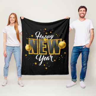 Happy New Year 2022 Design mit Light Bulb Letter Fleecedecke
