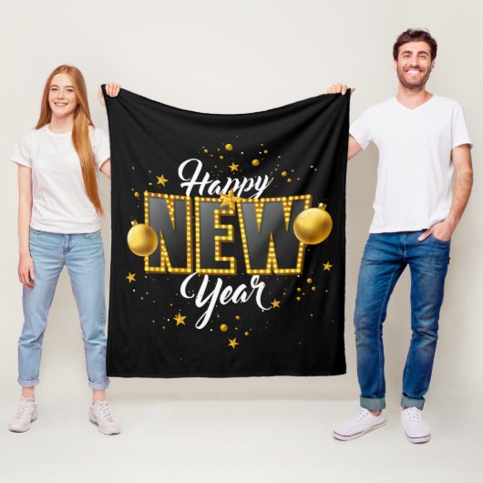 Happy New Year 2022 Design mit Light Bulb Letter Fleecedecke (Beispiel)
