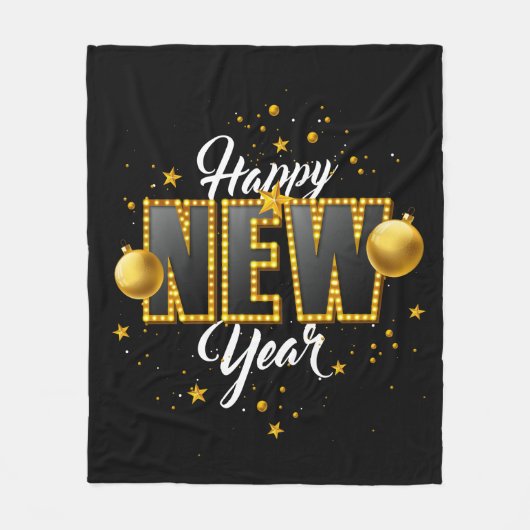 Happy New Year 2022 Design mit Light Bulb Letter Fleecedecke (Vorderseite)