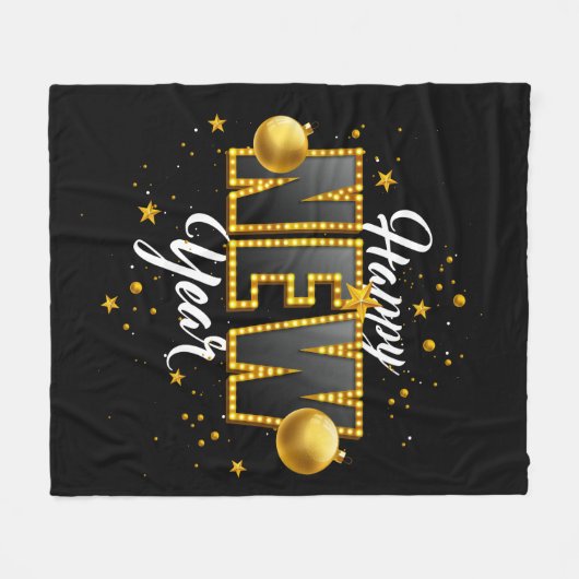 Happy New Year 2022 Design mit Light Bulb Letter Fleecedecke (Vorderseite (Horizontal))