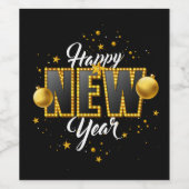 Happy New Year 2022 Design mit Light Bulb Letter Weinetikett (Einzelnes Label)