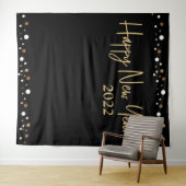 Happy New Year 2022 Script Black Gold Confetti Wandteppich (Beispiel (Horizontal))