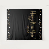 Happy New Year 2022 Script Black Gold Confetti Wandteppich (Vorderseite (Horizontal))