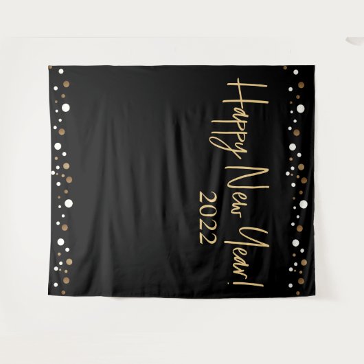 Happy New Year 2022 Script Black Gold Confetti Wandteppich (Vorderseite (Horizontal))