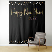 Happy New Year 2022 Script Black Gold Confetti Wandteppich (Beispiel)