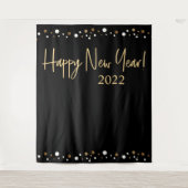 Happy New Year 2022 Script Black Gold Confetti Wandteppich (Vorderseite)