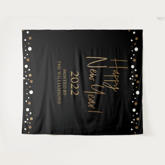 Happy New Year 2022 Script Black Gold Custom Wandteppich (Vorderseite (Horizontal))