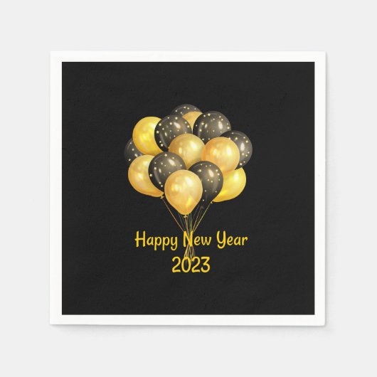 Happy New Year 2023 Black and Gold Balloons (Schwa Serviette (Vorderseite)