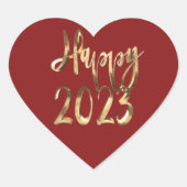 Happy New Year 2023 Elegantes Rot und Gold Script Herz-Aufkleber (Vorderseite)