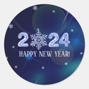Happy New Year 2023. Ice Numbers & Snowflake Runder Aufkleber