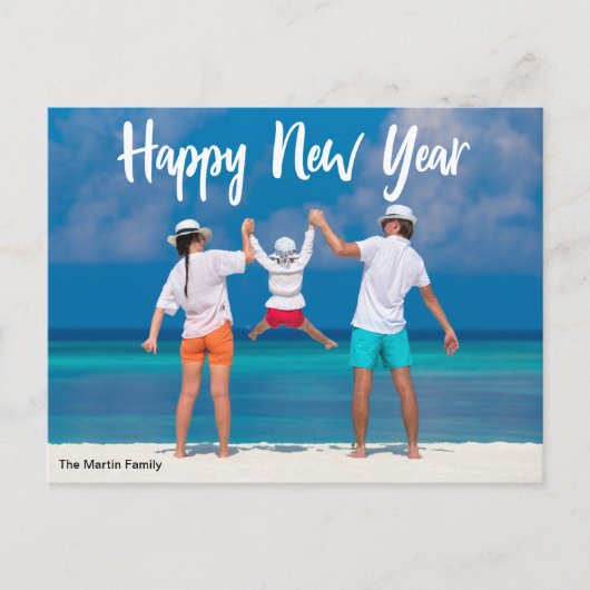 Happy New Year 2023 Modern White Script over Foto Postkarte (Vorderseite)