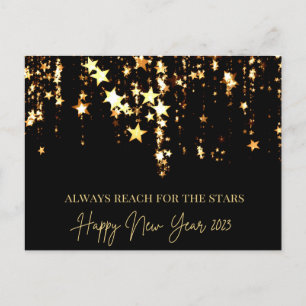 Happy New Year 2023 Reach für die Sterne Gold Blac Feiertagspostkarte