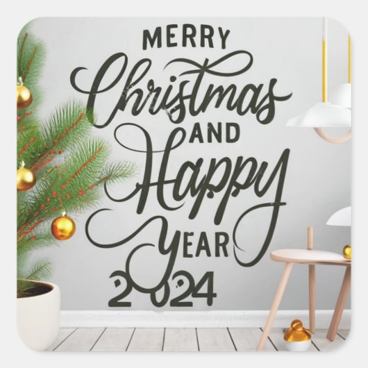 happy new year 2024 and Chris Quadratischer Aufkleber (Vorderseite)