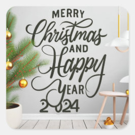 happy new year 2024 and Chris  Quadratischer Aufkleber