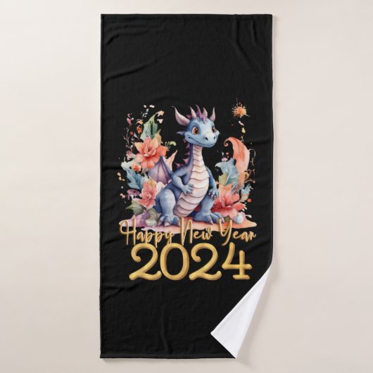 Happy New Year 2024 Chinesischen Drachen Wasserfar Badhandtuch Set (Badehandtuch)