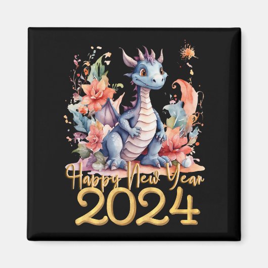 Happy New Year 2024 Chinesischen Drachen Wasserfar Magnet (Vorne)