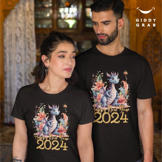 Happy New Year 2024 Chinesischen Drachen Wasserfar T-Shirt