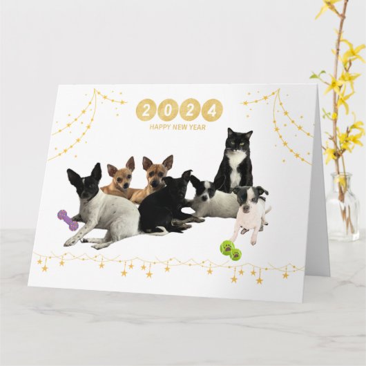 Happy New Year 2024 Doggies Card Karte (Gelbe Blume)